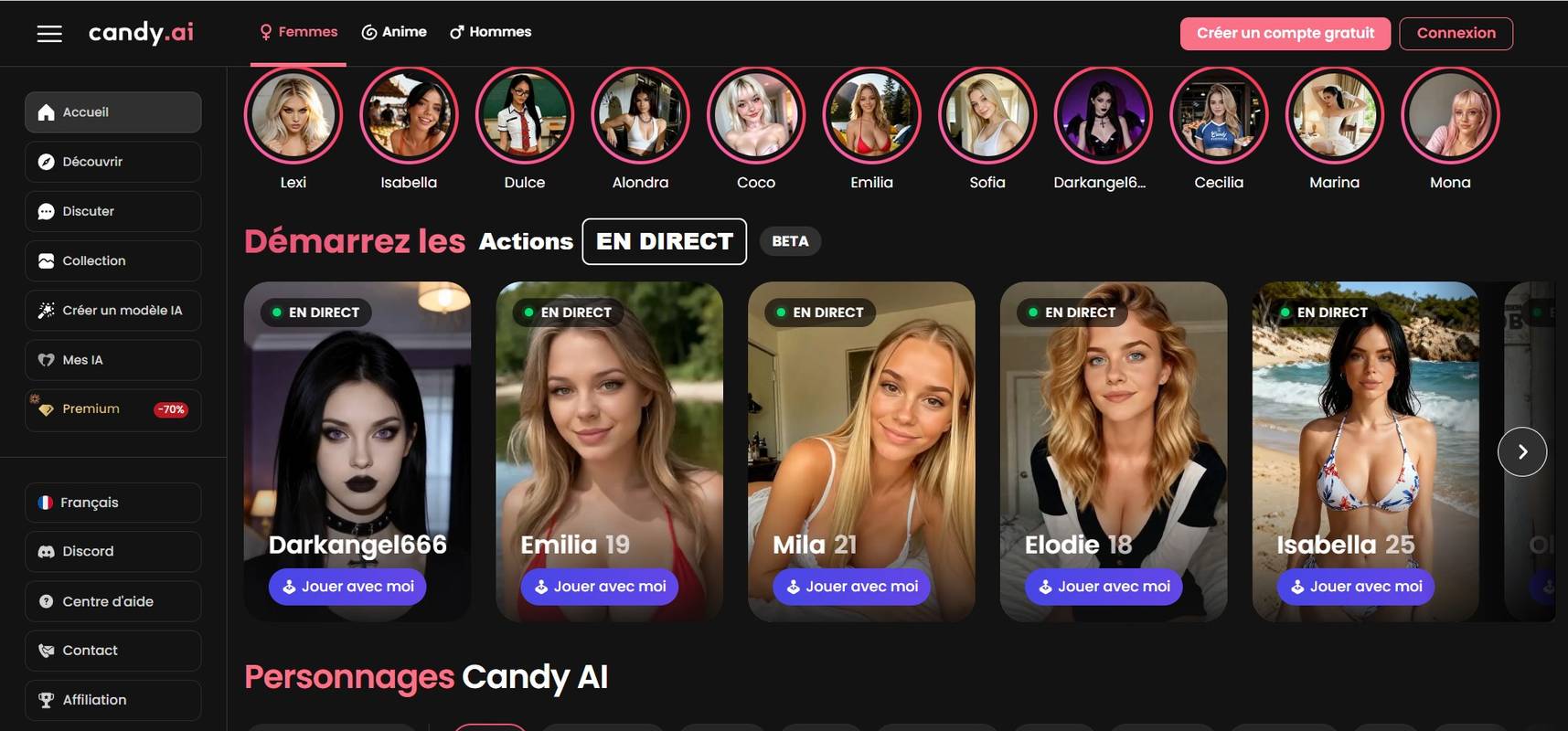 Candy.ai KI-Companion Oberfläche
